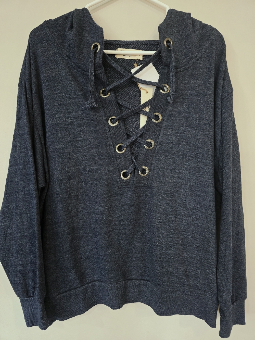 Ocean Drive Lace-Up Hooded Pullover - Navy Blue